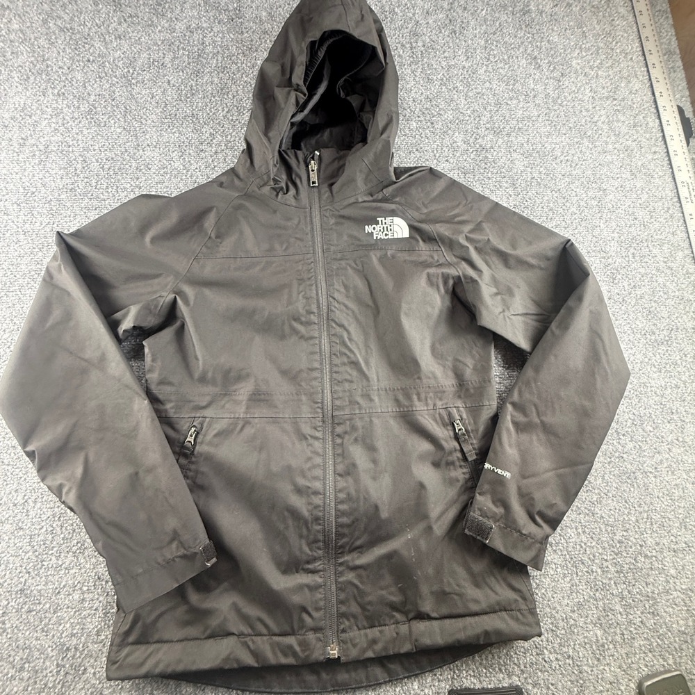 The North Face Teen Girls DryVent Hooded Rain Jacket Black Size L 12 Full Zip